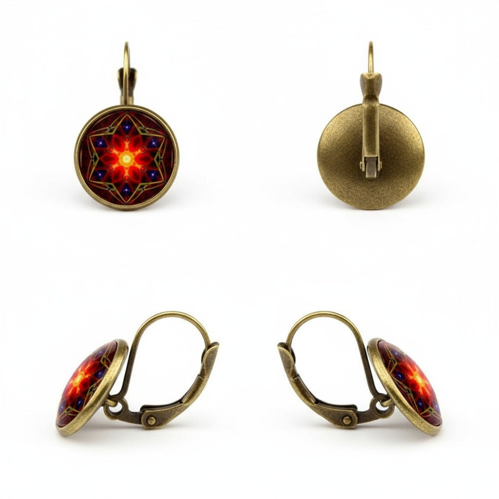 Pirosas mandala akasztós fülbevaló