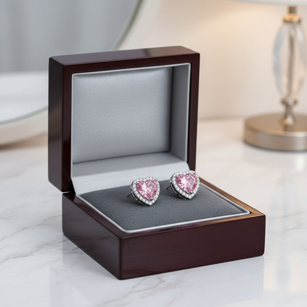 Camila kristály szív fülbevaló whitegold-pink