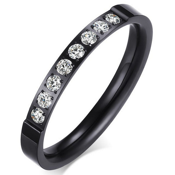 Csillogó egysoros nemesacél gyűrű fekete 51.8 mm