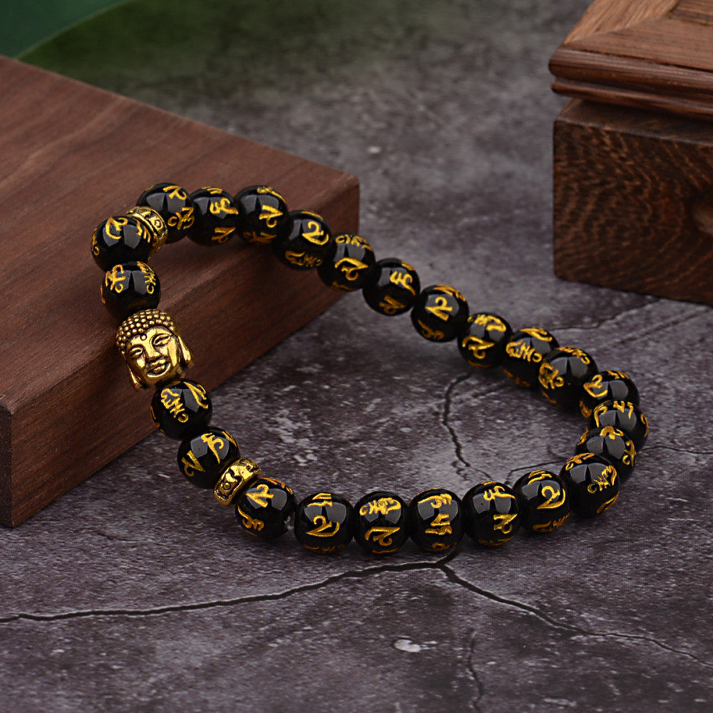 Agate-Buddha karkötő gold