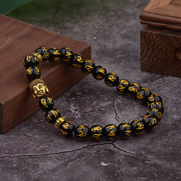 Agate-Buddha karkötő gold