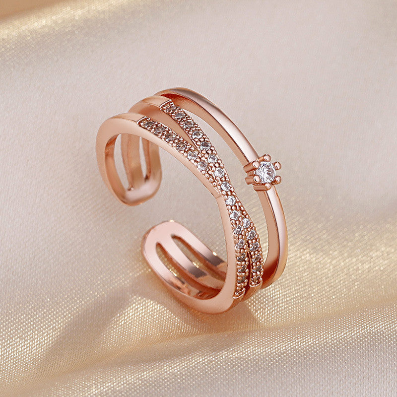 Anell kristályos gyűrű rosegold (állítható méret)