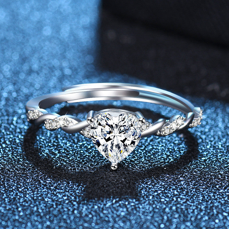 Kristály szív gyűrű whitegold (állítható méret)