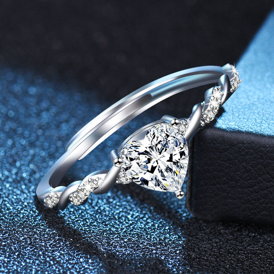 Kristály szív gyűrű whitegold (állítható méret)