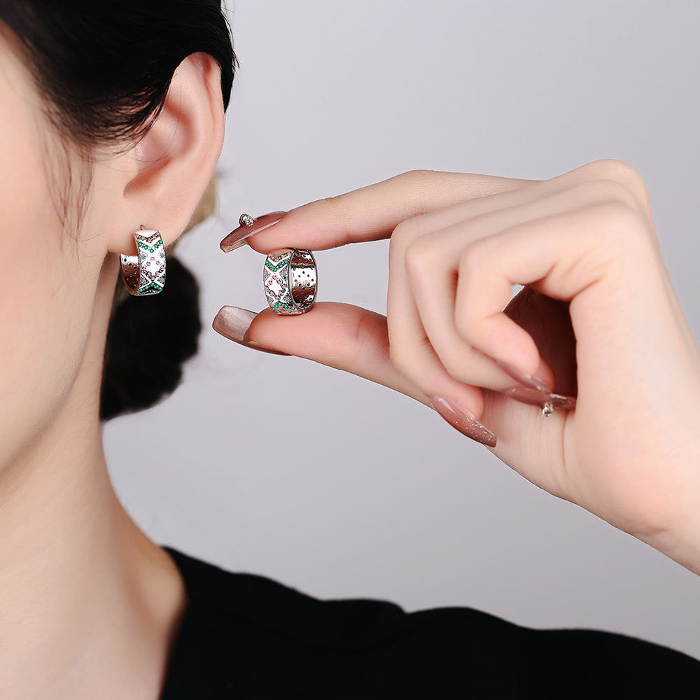 Színes mintás karika fülbevaló whitegold
