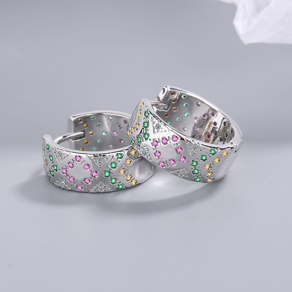 Színes mintás karika fülbevaló whitegold