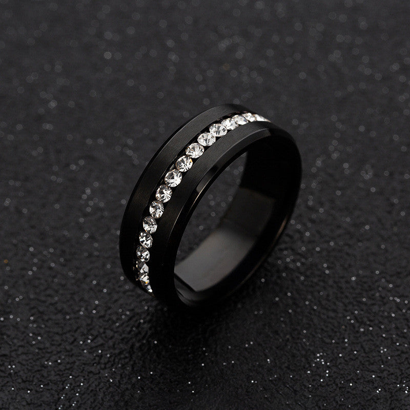 Kristálysor nemesacél gyűrű fekete - 59.4 mm