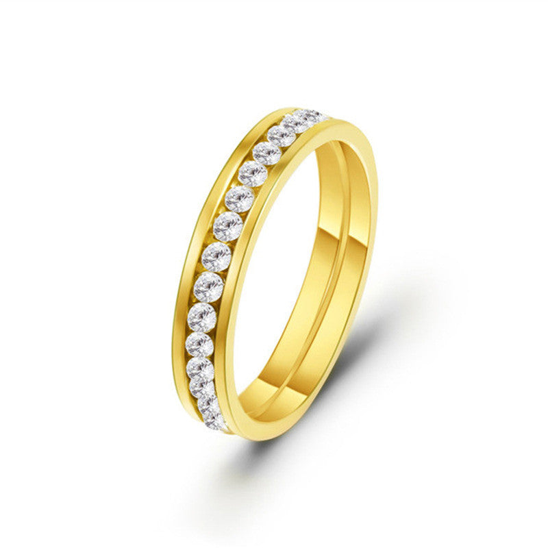 Körben kristályos nemesacél gyűrű gold - 54,3 mm