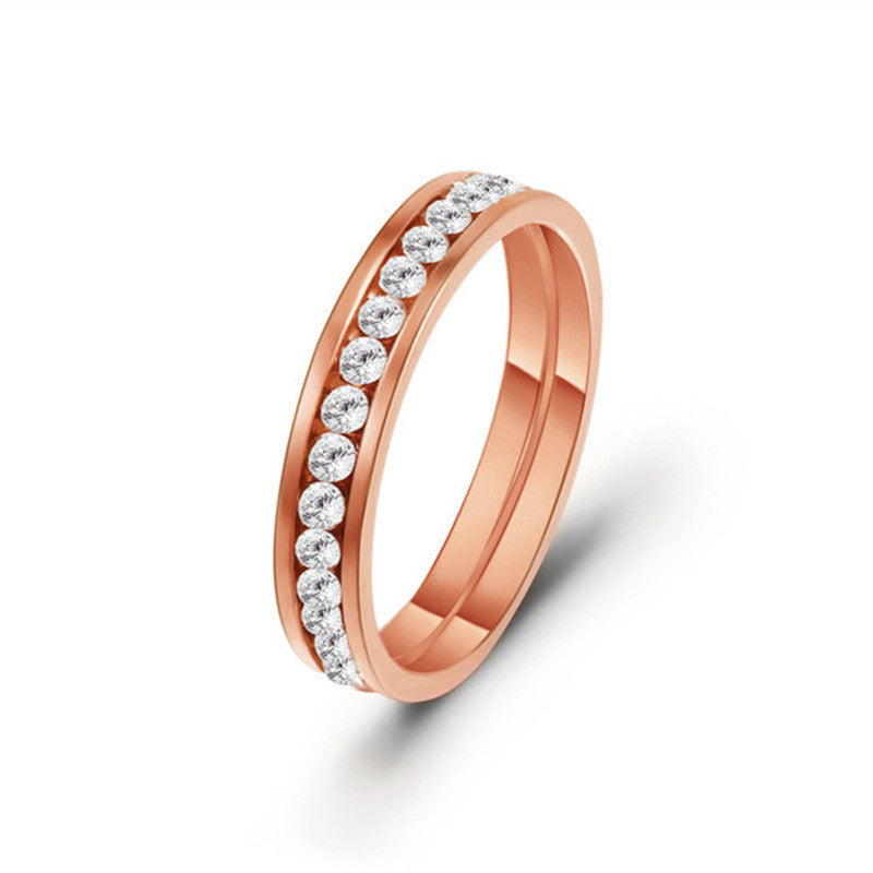 Körben kristályos nemesacél gyűrű rosegold - 56,9 mm