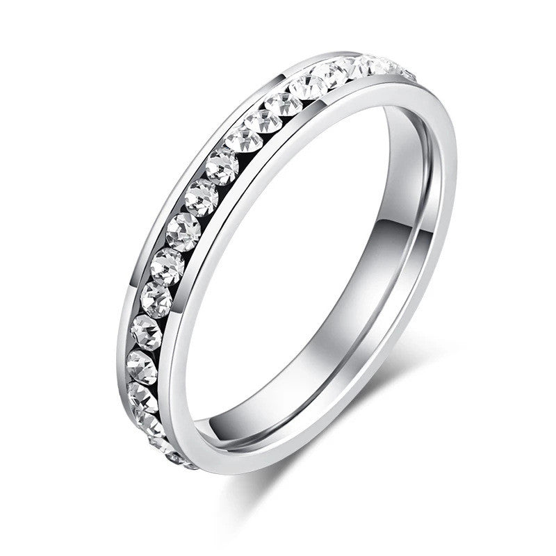 Körben kristályos nemesacél gyűrű whitegold - 59,4 mm