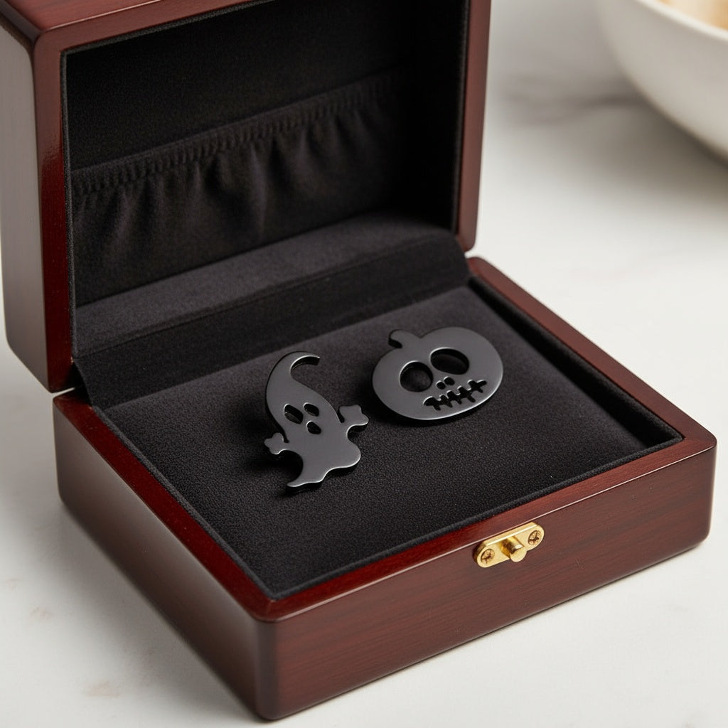 Halloween-i tök és szellem fülbevaló fekete